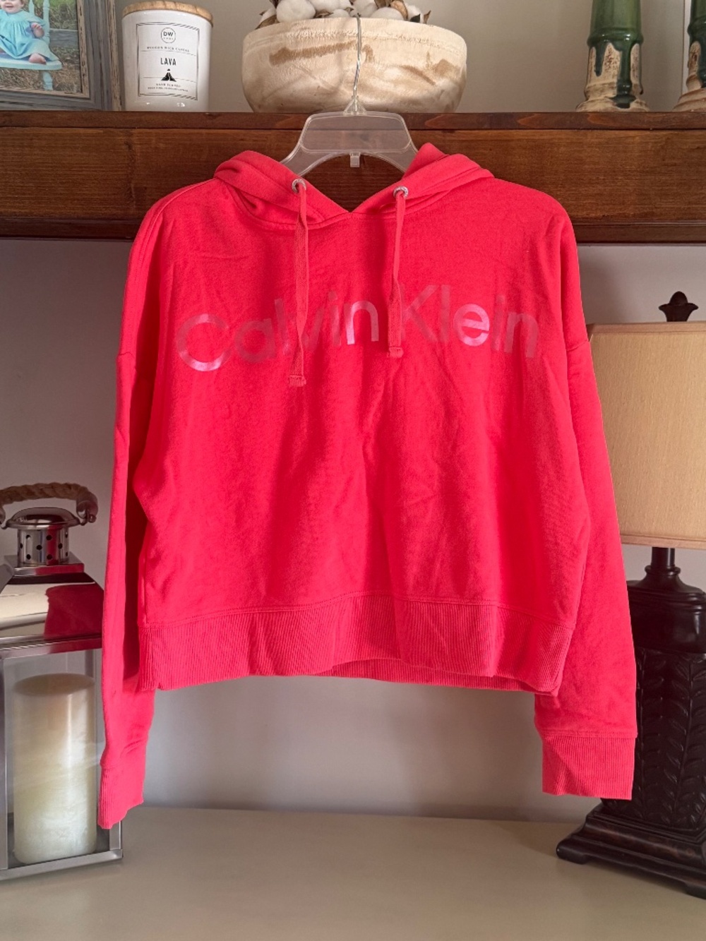 Calvin Klein Performance Cropped Pullover Hoodie - Med - Pink/Coral